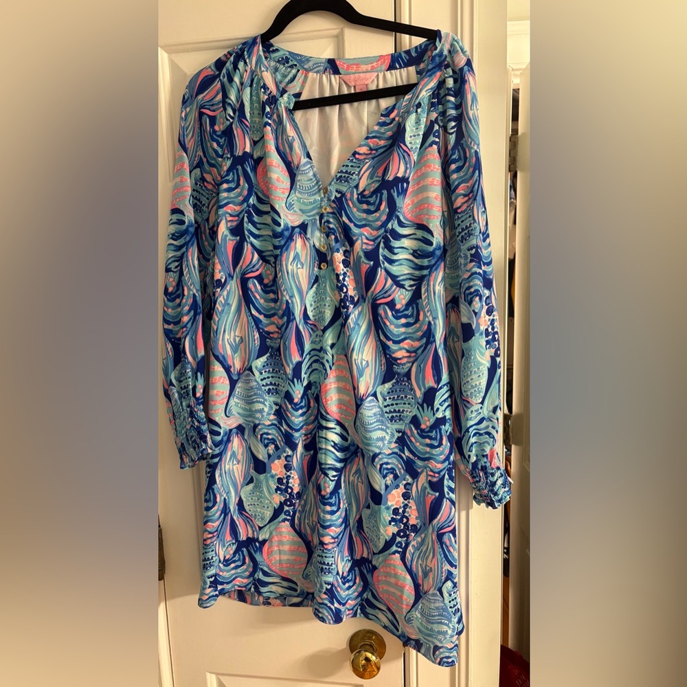 Lilly Pulitzer Shell print Turquoise, Pink and Navy long sleeve Dress